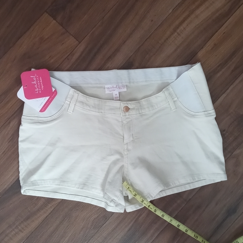 Isabelle Maternity Midi Jean Shorts w/ Expandable Side Panels Size 14 - Picture 4 of 9